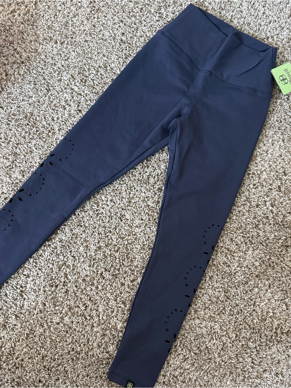 High-Rise Navy Laser-Cut Detail Leggings